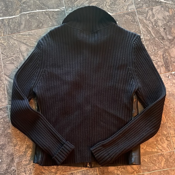 Sutton studio black leather zipper crapped sweater jack - Picture 5 of 6
